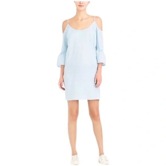 J.Crew Mercantile Light Blue Cold Shoulder Cotton Dress With Bell Sleeves - Picture 1 of 12